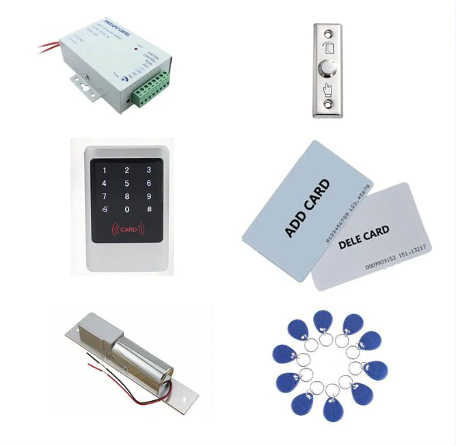 Metal Access control kit em/ ID keypad access control+ power+bolt lock+exit button+ 10 keyfob tags sn:Tset-2 | Безопасность и