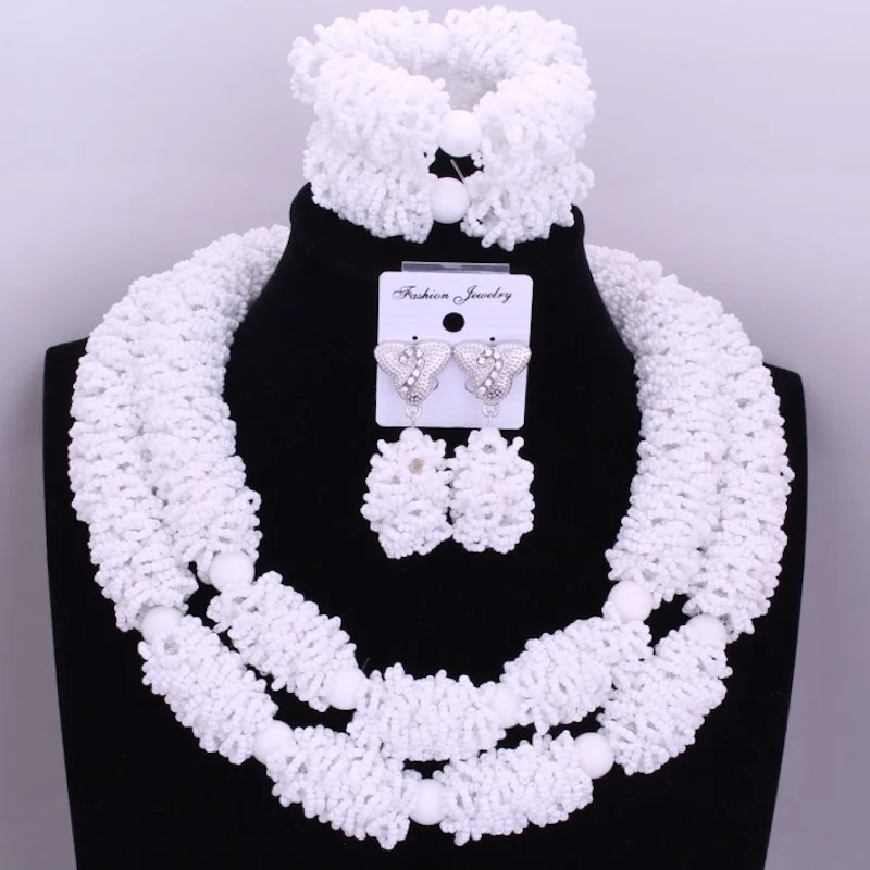 Splendid African White Beads Jewelry Sets Nigerian Wedding Crystal Pendant Statement Necklace Set of For Brides Women Hot | Украшения и