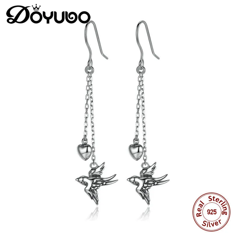 

DOYUBO Women's Fashion Silver Jewelry Dangle Earrings Cute Design Swallow Animal Shape Earrings For Lady Fine Jewelry AFF008