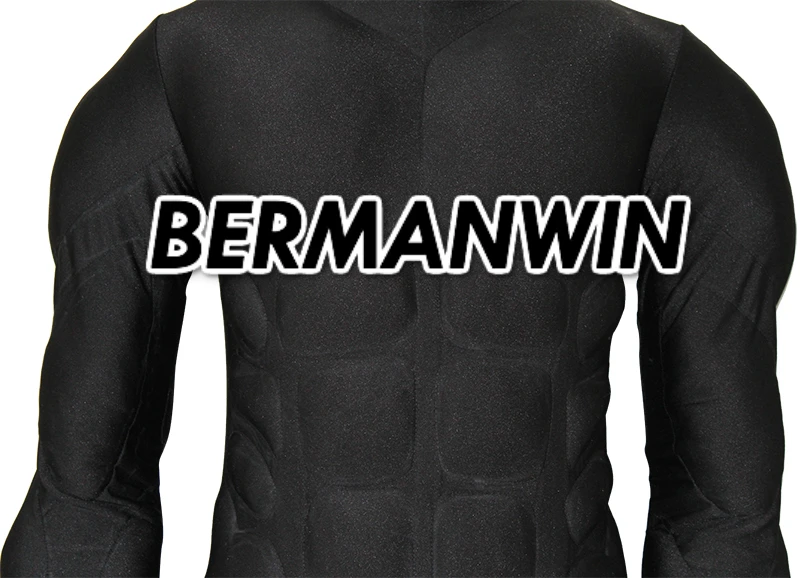 Bermanwin высокое качество всех черный подкладка для мышц костюм Костюм с Бэтменом с подкладка для мышц черный костюм с искусственной мускулатурой костюм для Хеллоуина