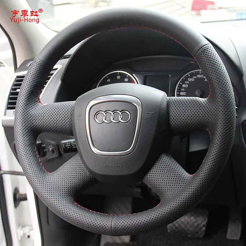 Yuji-Hong чехлы на руль из искусственной кожи для автомобиля, чехол для Audi старый A4 B7 B8 A6 C6 Q5 Q7 ручной работы черный кожаный чехол