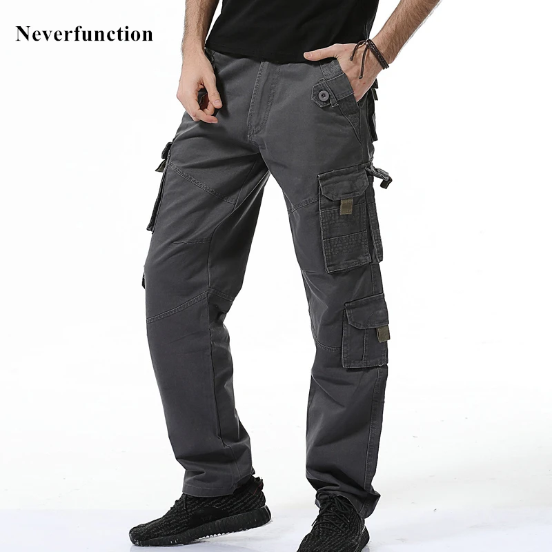 Мужские свободные брюки карго в стиле милитари из 100% хлопка с множеством