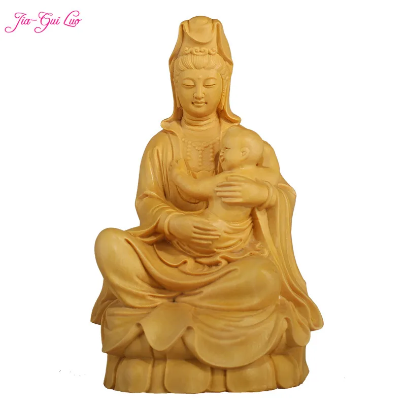 

JIA-GUI LUO Boxwood carving living room decoration ornaments crafts Feng Shui Goddess of Mercy Buddha birthday gift A045