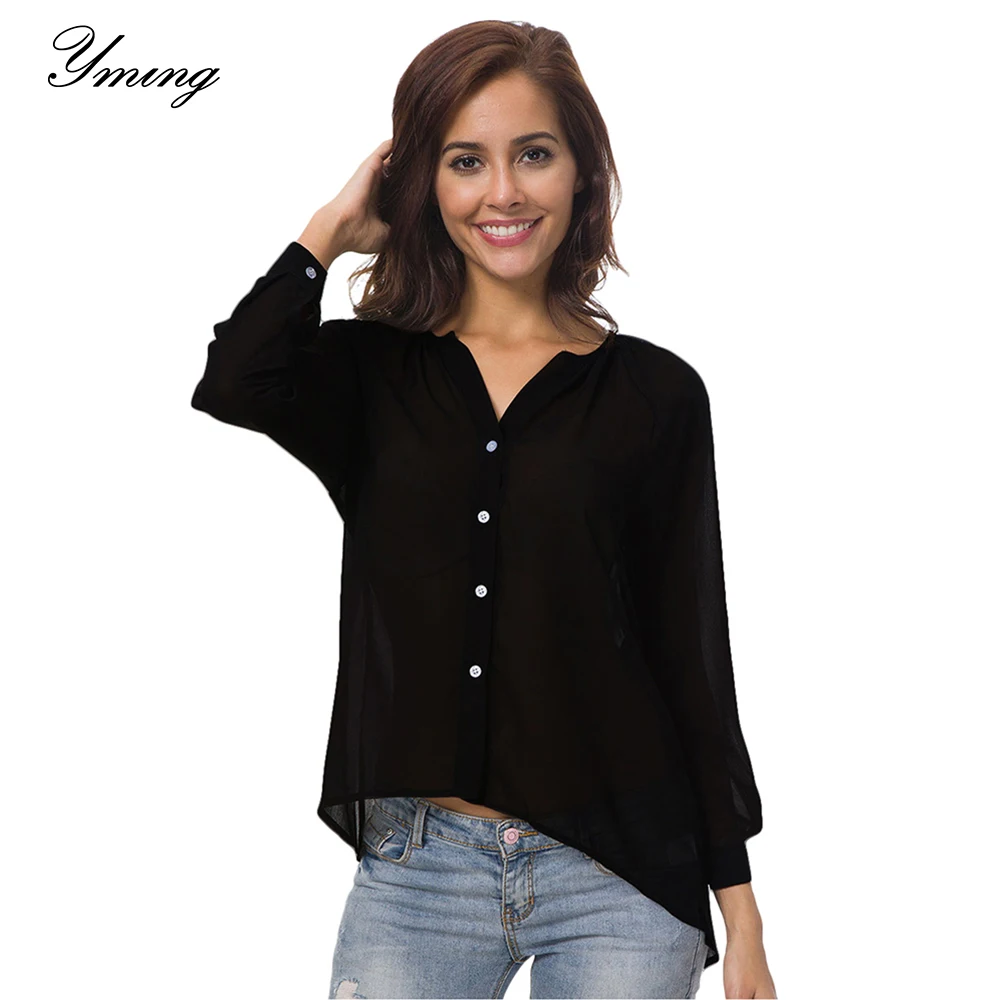 

Yming Plus Size Women Blouses Button Long Sleeve Female Tops Casual Party Shirt Boho Tunic Vintage White Blusas Chiffon Blouse