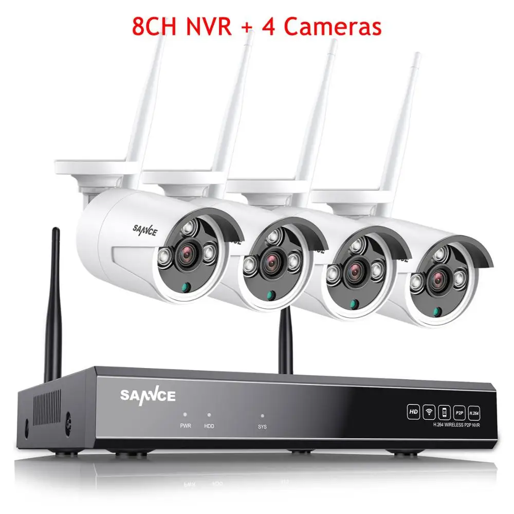 8CH NVR and 4 Camera SANNCE 8CH Беспроводная система видеонаблюдения 960P 1.3MP NVR IP IR-CUT уличная камера видеонаблюдения IP система безопасности комплект видеонаблюдения - Color: 8CH NVR and 4 Camera