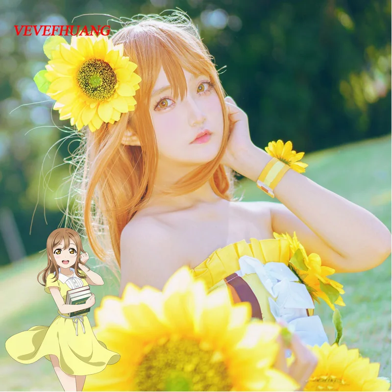 VEVEFHUANG Высокое качество аниме LoveLive!Sunshine! Kunikida Hanamaru 60 см льняной коричневый парик