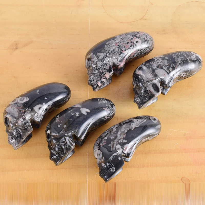 3-дюймовый Crinoid Jasper Статуэтка-череп из натурального камня минеральной резные Реалистичная статуя Исцеление дома орнамент искусство коллекционные