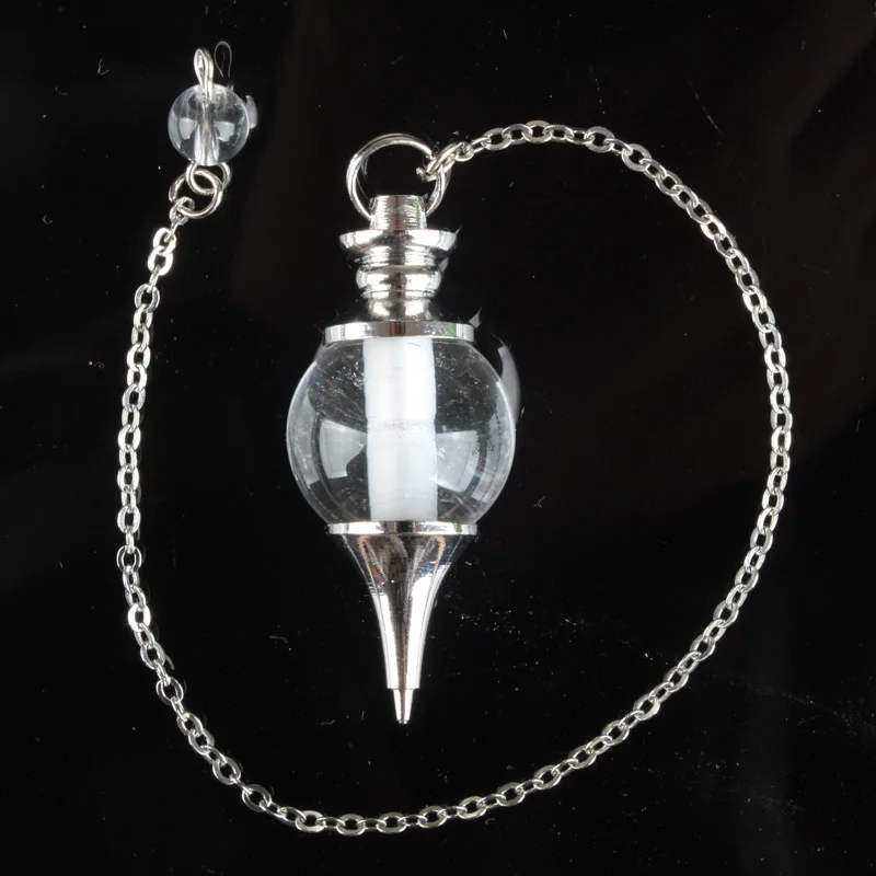 Clear crystal Микс-камень опал лазурит кварц оникс хрустальный шар цепь дюбинг целебный маятник с чакрами с цепочкой 1 шт - Окраска металла: Clear crystal