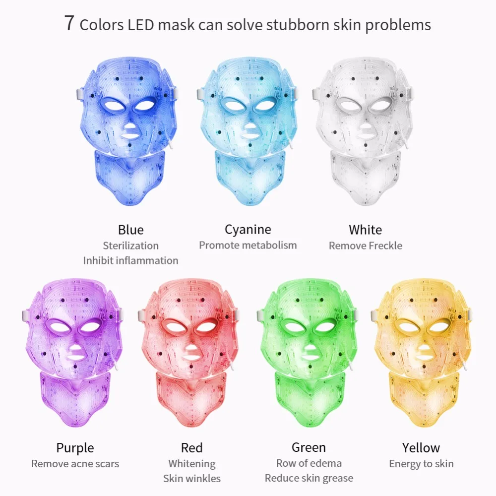 7 Colors Led Facial Mask Led Korean Photon Therapy Face Mask Machine Light Therapy Acne Mask Neck Beauty Anti Wrinkle Led Mask