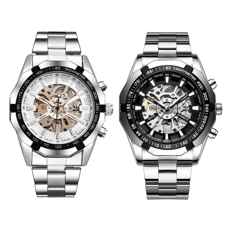 High end Модные полые часы для мужчин сталь ремешок автоматические механические
