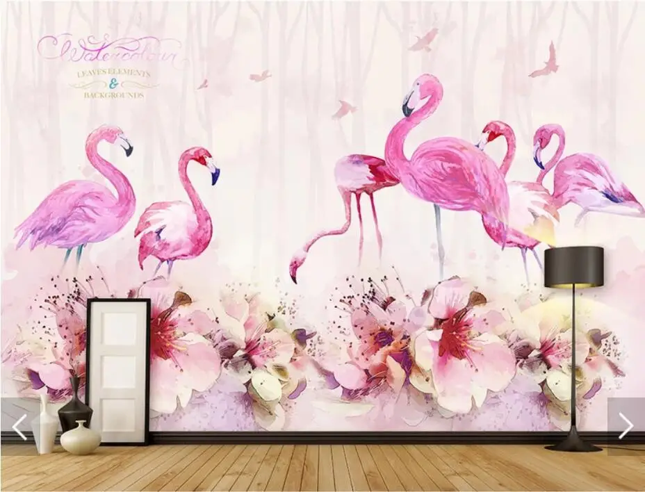МУРАЛ с фламинго на стену для домашнего декора анималистический настенный