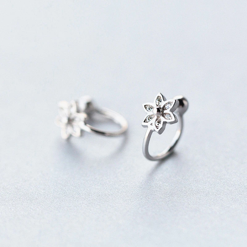 TOYOOSKY 100% 925 Sterling Silver Jewelry Classic Super Flash Ear Buckle Flower Earrings AAA Zircon Clip | Украшения и аксессуары