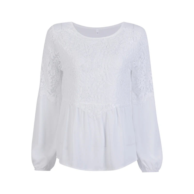 Женская белая черная кружевная блузка новинка 2017 осенняя Корейская рубашка с
