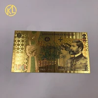 kl 1pc colored gold foil plastic banknote romanian 100 lei souvenir currency for 100th anniversary of the unification of romania