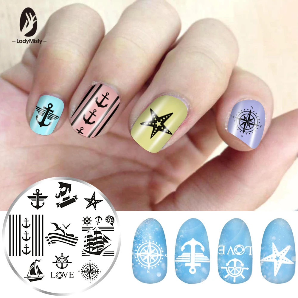 Ladymisty моряки и море парусный спорт тема Nail Книги по искусству штамп шаблон