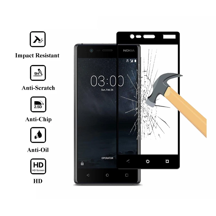 2 шт для Nokia 3 закаленное стекло полное покрытие закаленное стекло для Nokia 3 Защита экрана защитное стекло