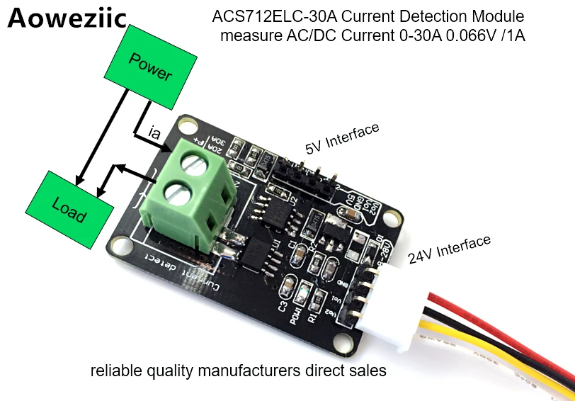 

Aoweziic 0-30A ACS712ELCTR-30A ACS712TELC-30A ACS712 30A модуль датчика тока 0,066 V/1A 5V или 24 источник питания