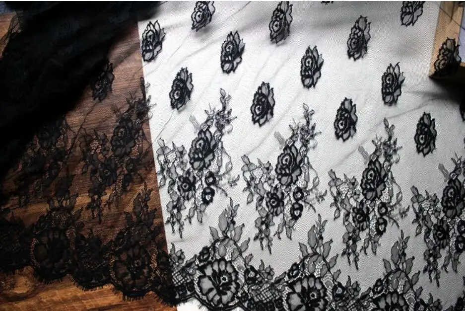 3 meters/lot 150cm wide full rose pattern white / black bride decorative Eyelash wedding dress lace fabric | Дом и сад