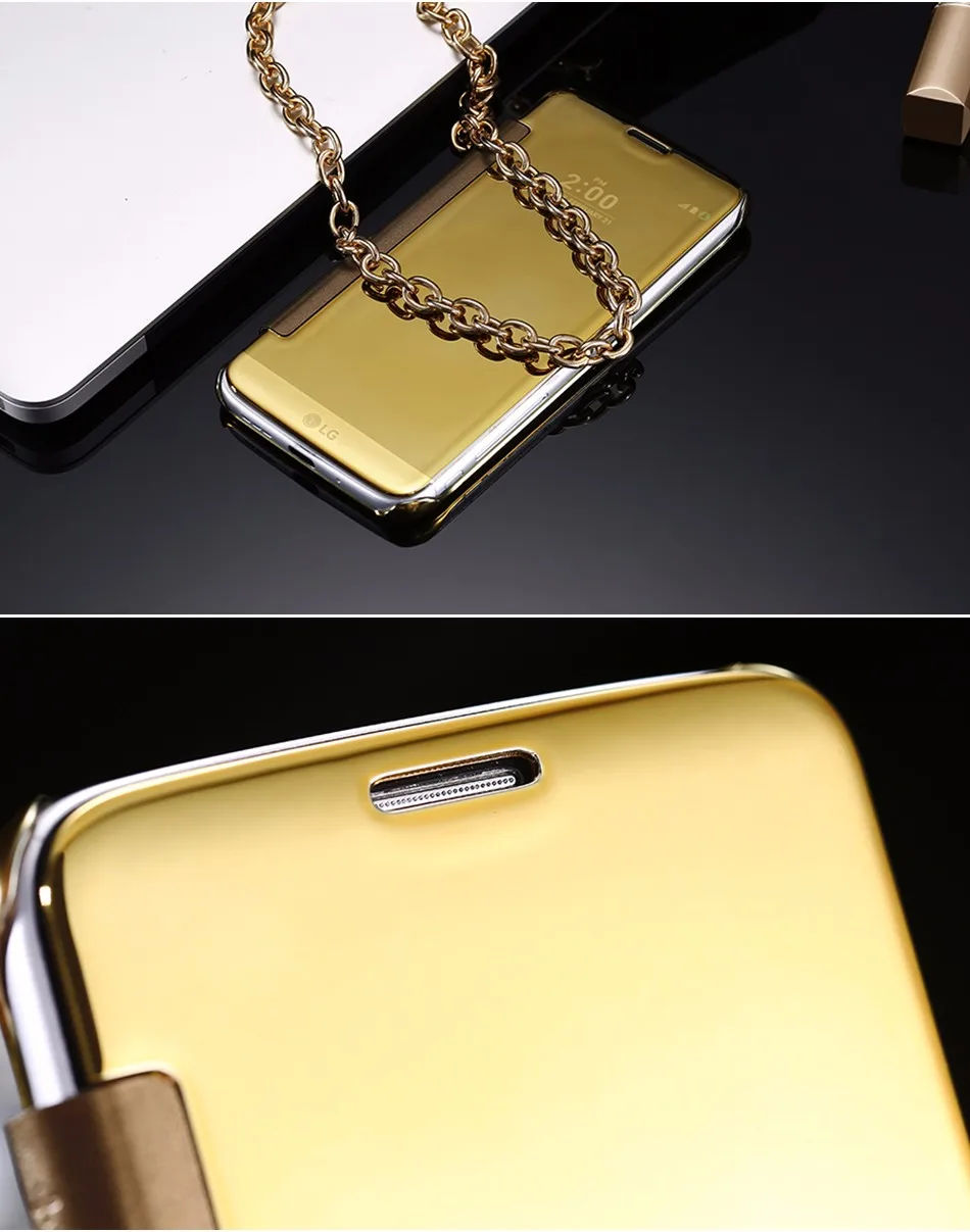 Kisscase покрытие золото зеркало флип чехол для LG G5 G4 для Samsung J7 S6 S7 S8 edge Clear View Cover для iPhone 6 6S 7 Slim снарядов чехол на айфон 7 6 6s