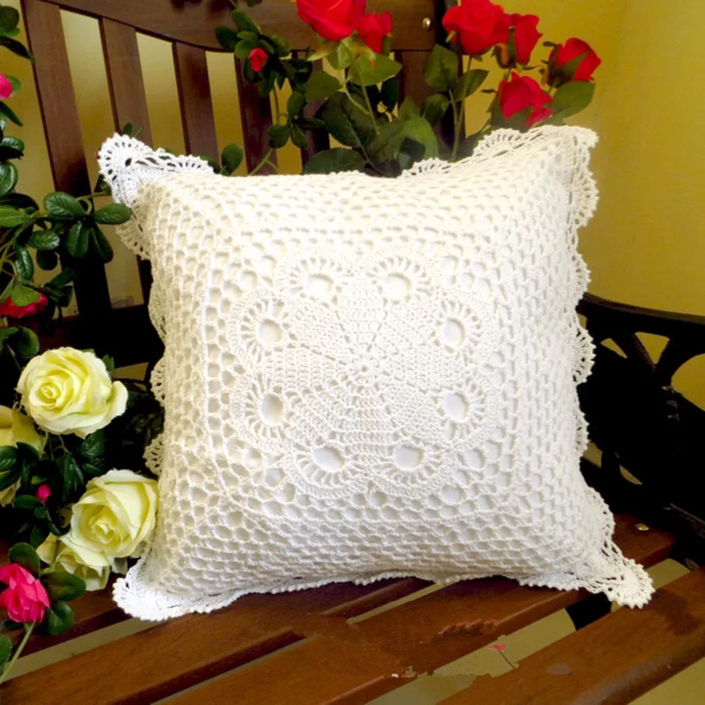 100% Cotton HandMade Crochet Cushion Cover Pillow 40 x40 cm Vintage Floral Hand knitting Pastoral | Дом и сад