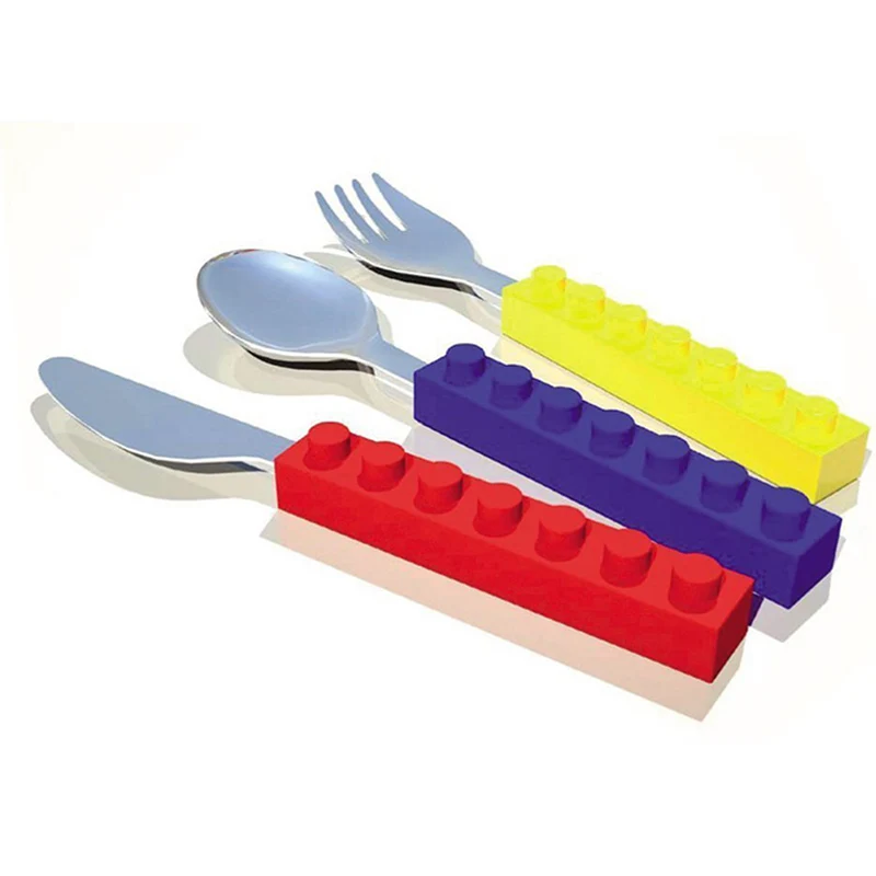 Лего нож и вилка три набора кирпичей силикона нержавеющей стали Портативный для