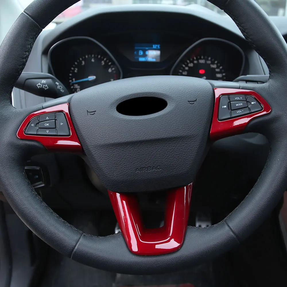 Steering Wheel Trim Carmilla автомобиля ABS хромированная отделка рулевого колеса внутренняя дверная ручка чаша крышка вентиляционное отверстие Наклейки для Ford Focus 3 4 MK3 MK4 - Название цвета: Steering Wheel Trim