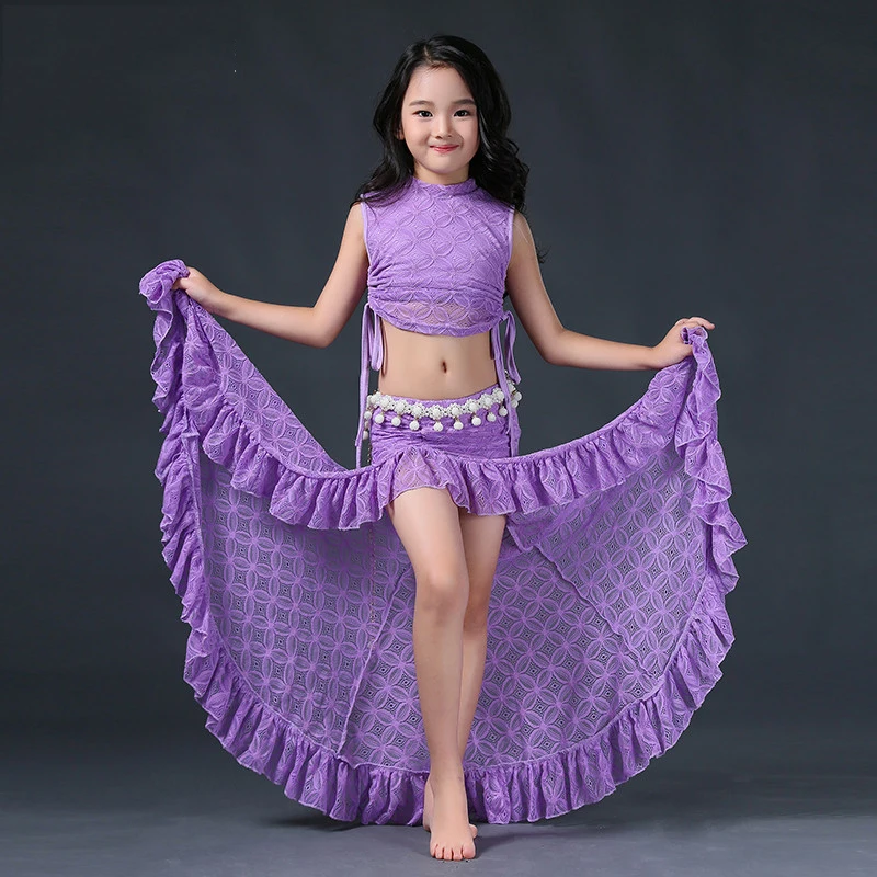 Bellydance костюм обувь для девочек кружево топы без рукавов Длинные юбки женщин индийская одежда детей наряды для танца живота дети Oriental DN2852