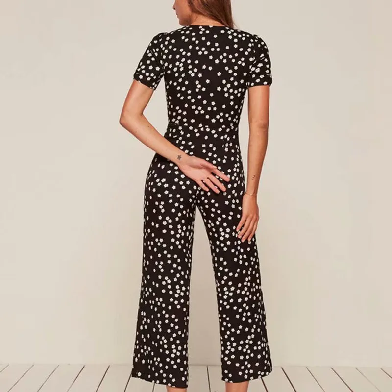 Женский Летний комбинезон с v образным вырезом и цветочным принтом 2018 Новый