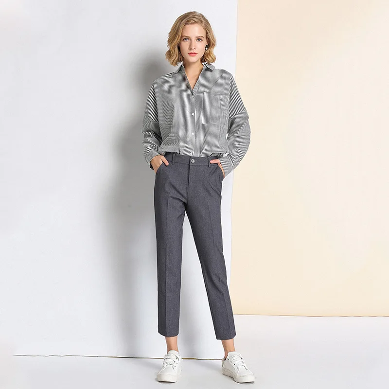 Весенние и летние корейские костюмы брюки женские штаны с девятью ножками прямые