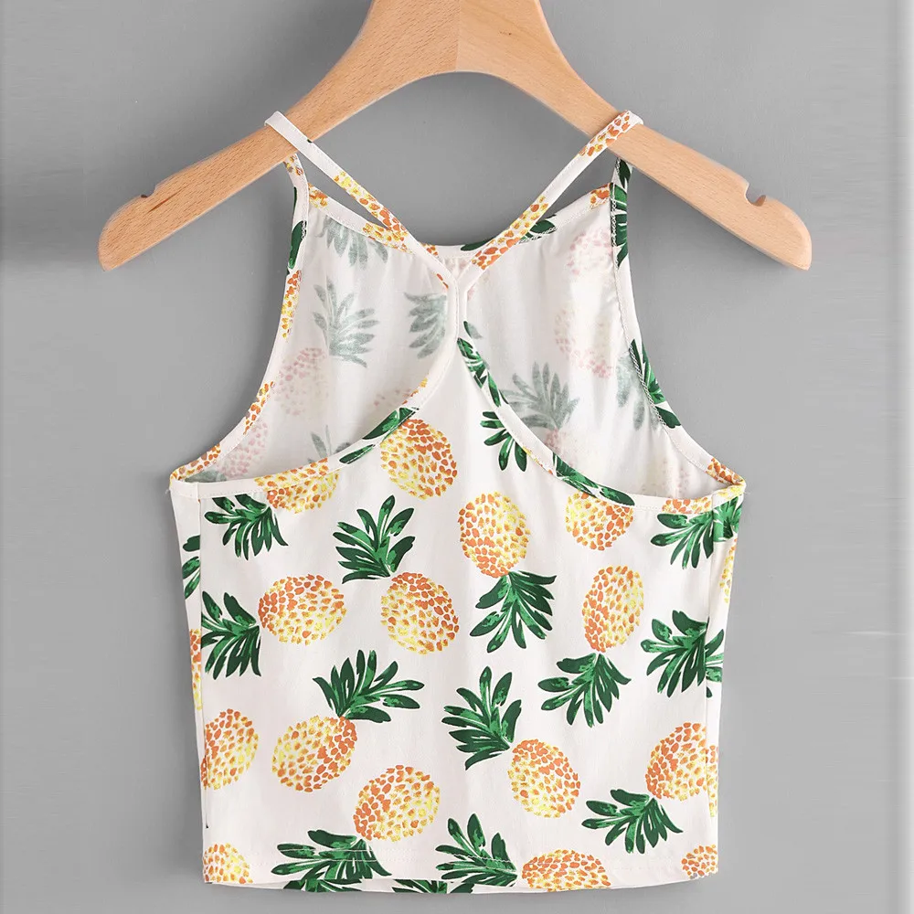Женская майка с ананасовым принтом Womail пикантный короткий топ лямкой на шее