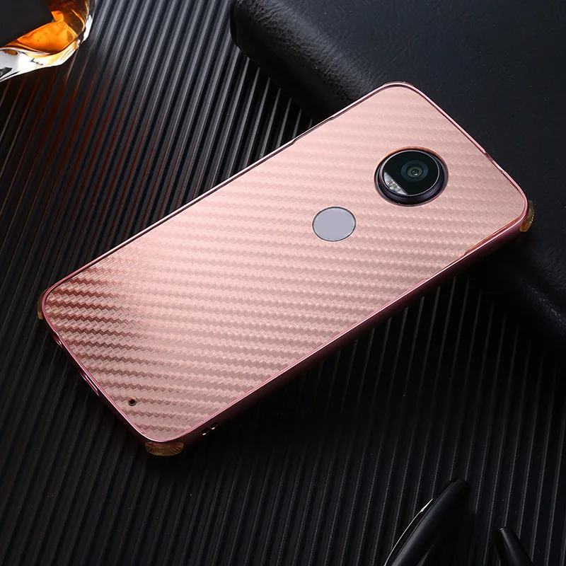 For Motorola Z2 Play Anti-knock Case Plating Metal Frame with Carbon Fiber Hard Back Cover for Moto XT1710 |