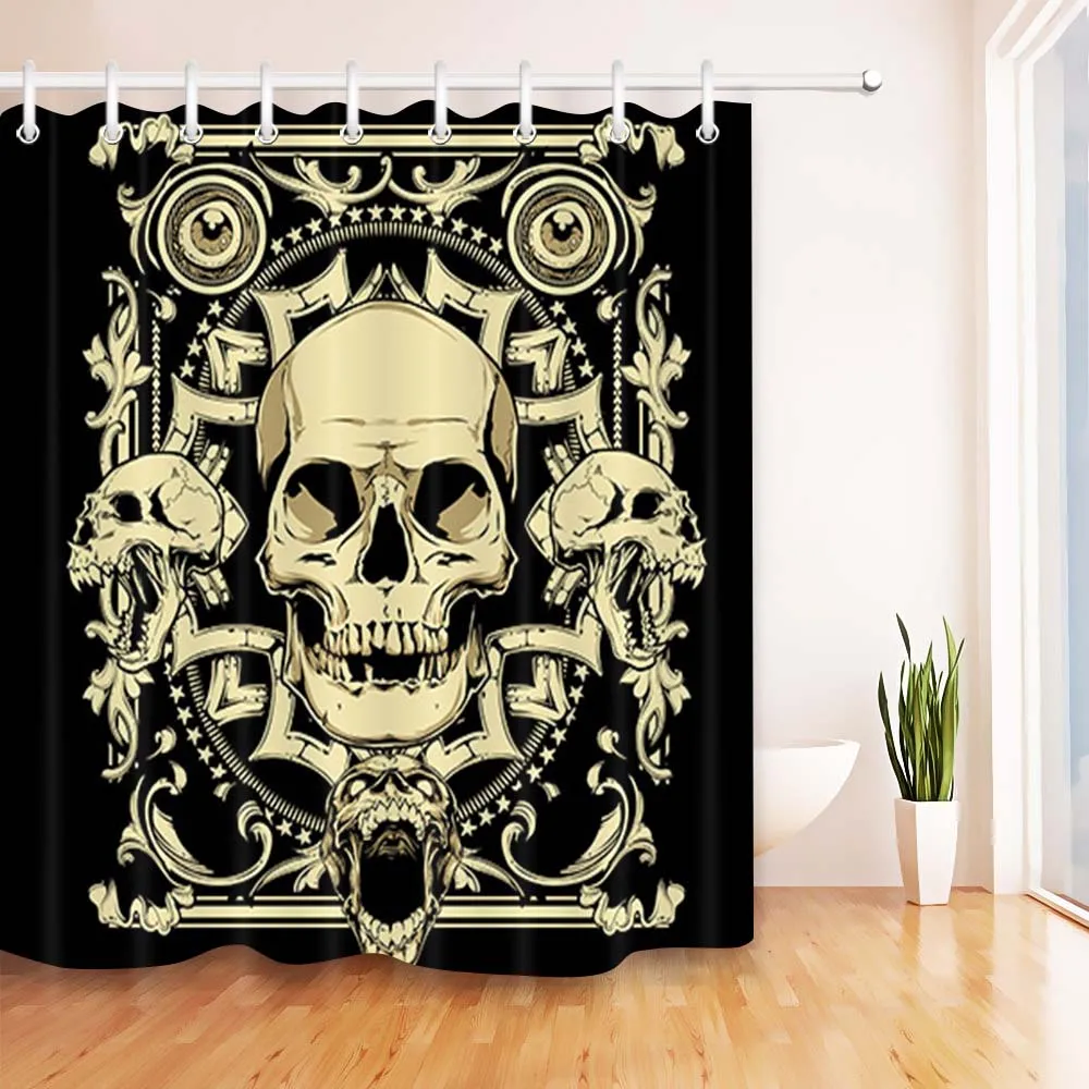 Only curtain LB ретро пиратский череп Экстра Длинная черная занавеска для душа и набор ковриков для ванной водонепроницаемый Хэллоуин Ванная комната ткань для ванной Декор - Цвет: Only curtain