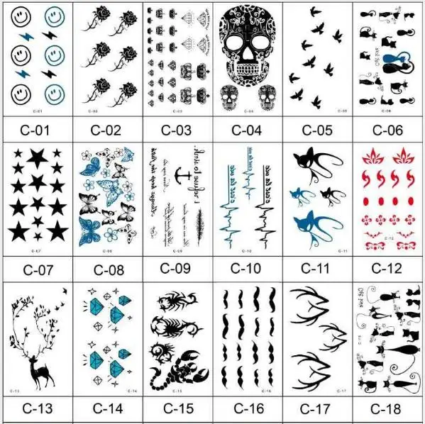 Оптовая продажа 600 видов мультяшной пасты цветы буквы тату классическая черная