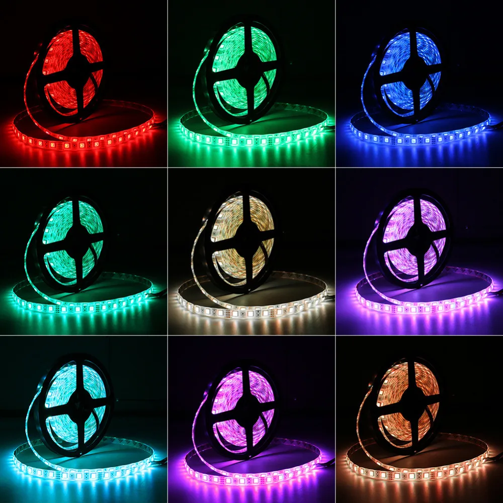 

RGB Светодиодная лента, гибкая Диодная лента, 12 В постоянного тока, 5 м, 300 светодиодов SMD 5050, водонепроницаесветильник Светодиодная лента с дис...