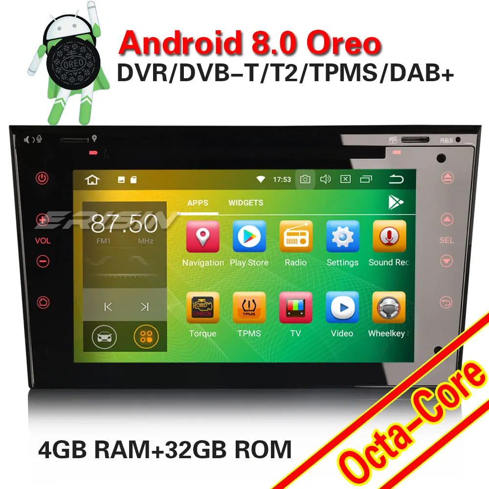 Erisin ES7873P 7 дюймовый автомобильный dvd плеер android 8 0 4G Оперативная память DAB OBD WiFi 3g для