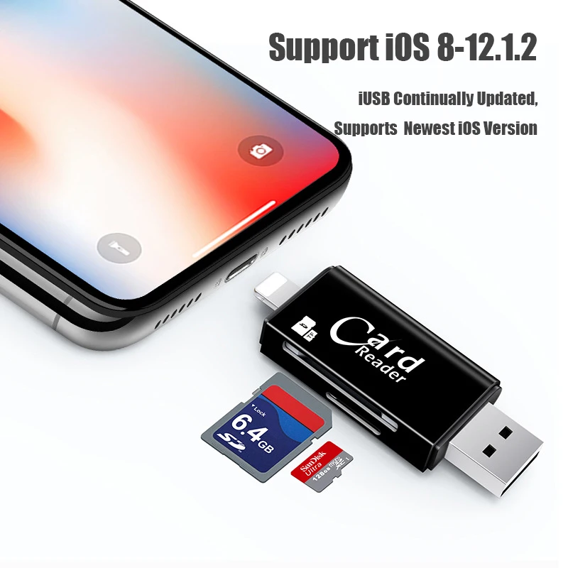 3 в 1 SD TF кардридер Lightning Micro USB 2 0 совместимый адаптер портативный для iPhone Samsung