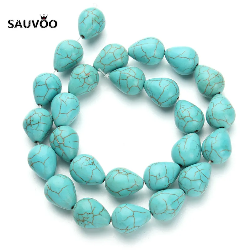 SAUVOO 25 шт Bhemian стиль натуральный Синий Teardrop Howlite каменные бусины Свободные