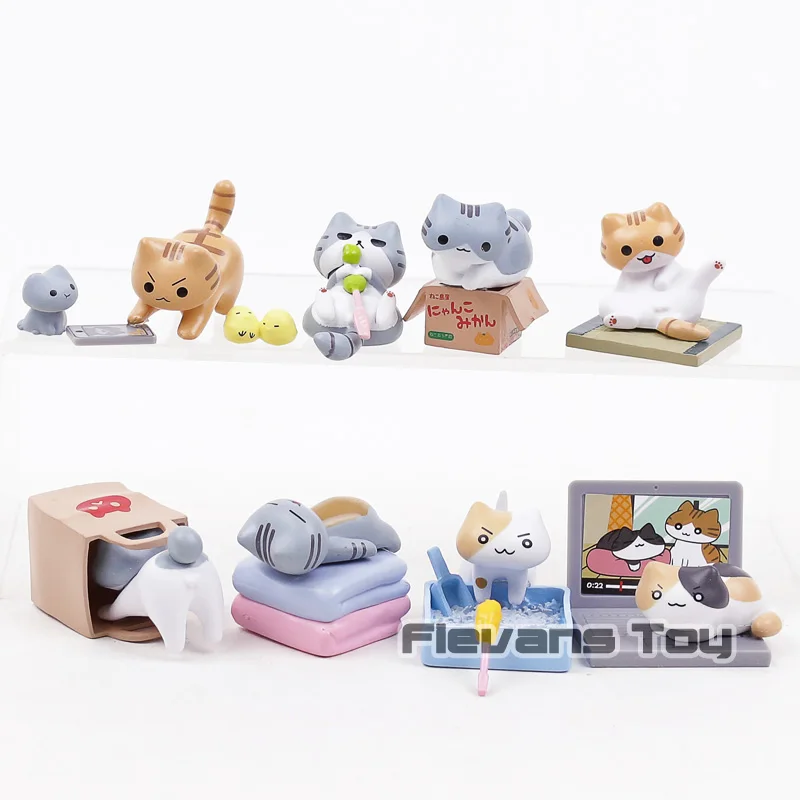 Японская игра мультфильм Kawaii Neko кошки Китти мини ПВХ фигурки игрушки куклы 8