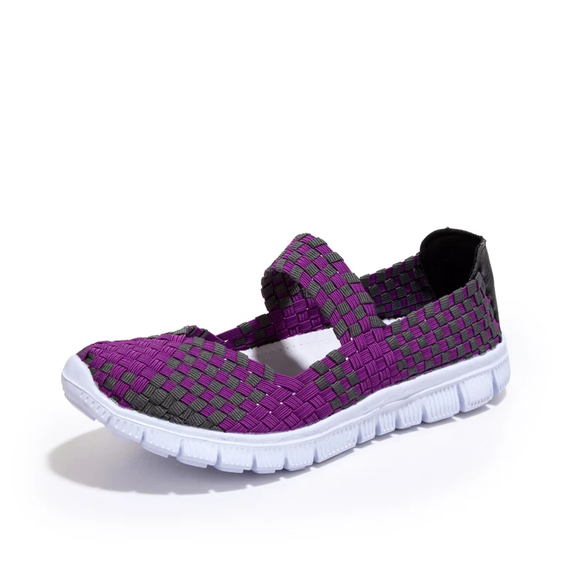 Purple Летняя женская дышащая Спортивная обувь смешанных цветов; нескользящая легкая обувь ручной работы на плоской подошве; подарок для мамы; Feminino; большие размеры - Цвет: Purple