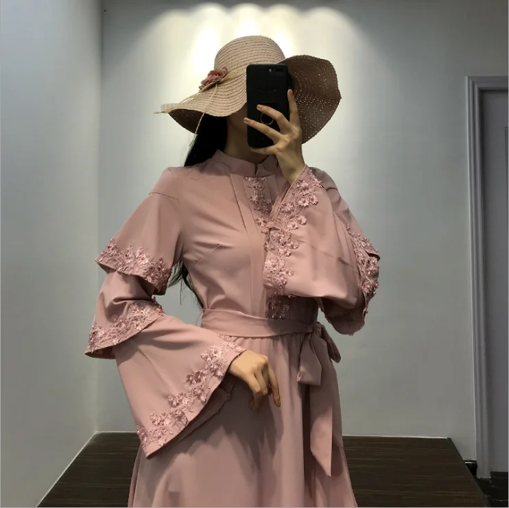 Черный Халат abaya Femme Дубай исламский, мусульманский рукав колокол платье Caftan восточный женский халат для женщин Омани Elbise платья Хиджаб одежда