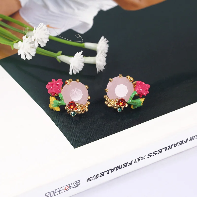 New Pattern Be Listed Enamel Glaze Flowers And Plants Series Set Jewel Flower Gold-plated Ear Nail 925 Silver Needle Mixed Batch | Украшения