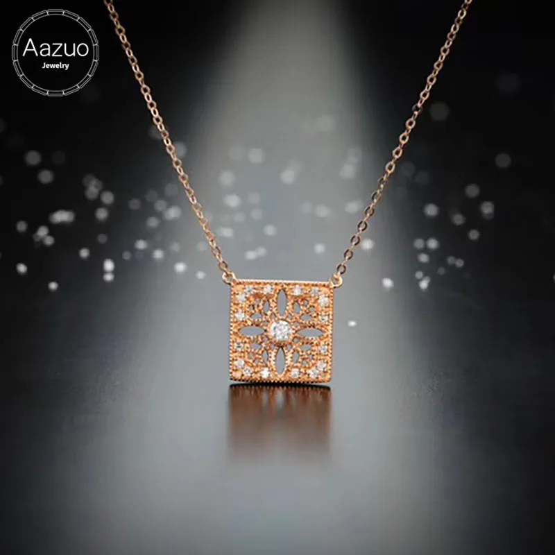 

Aazuo Real 18K Rose Gold Real Diamonds IJ SI 0.055ct Micro Pave Square Pendent Necklace gifted for Women Party Au750