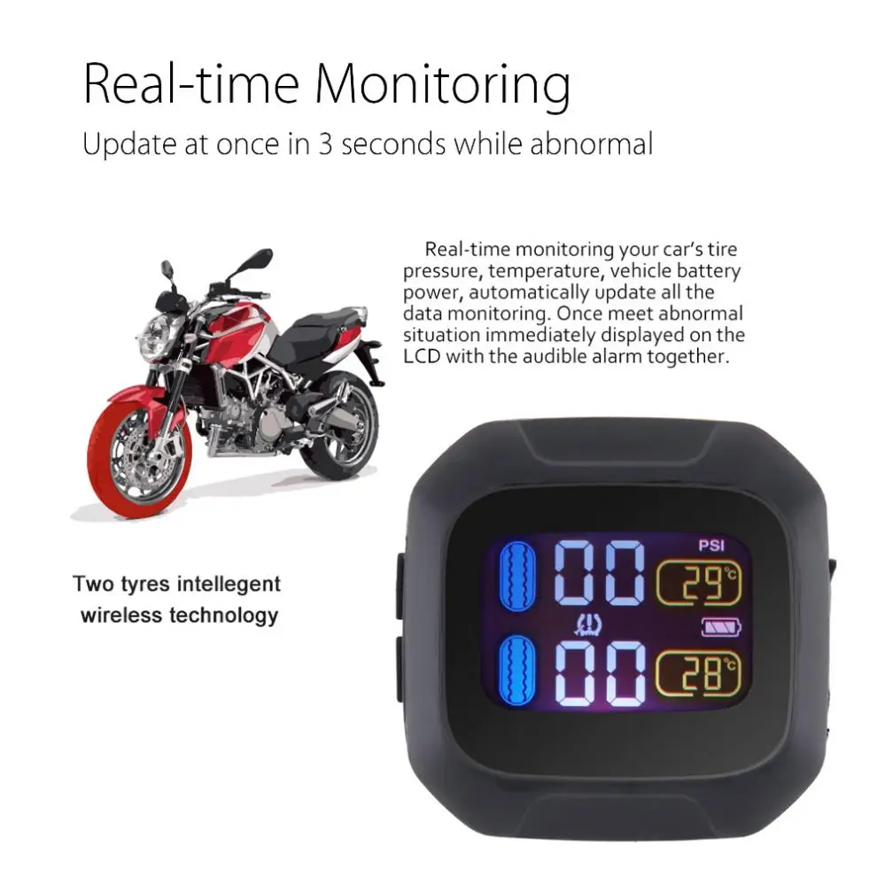 M3 Универсальный беспроводной мотоцикл TPMS система контроля давления в шинах шины для мотоцикла Датчик давления с 2 внешними датчиками s