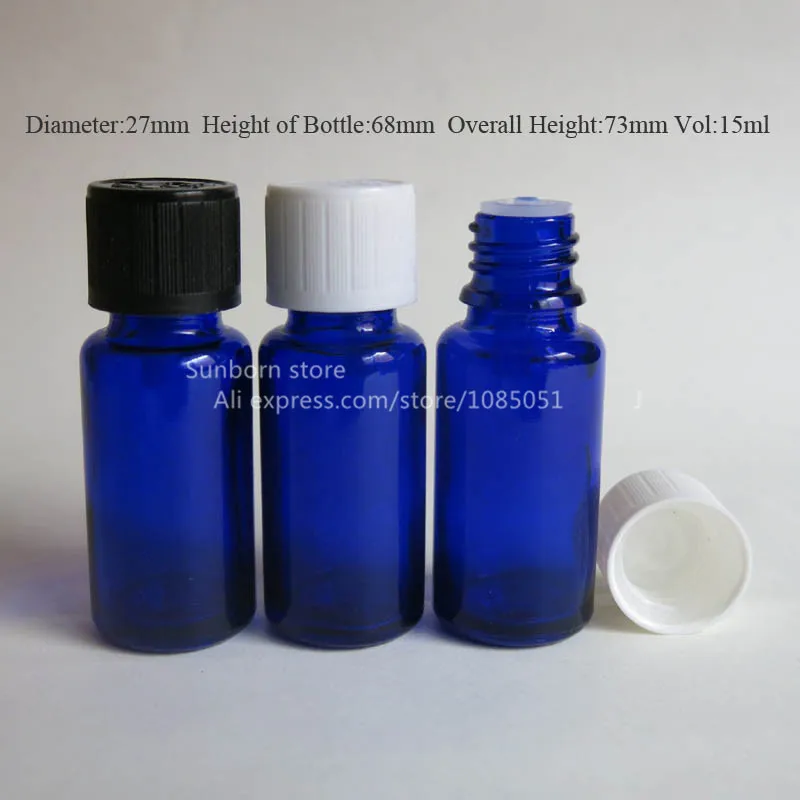 Голубая стеклянная бутылка 500X1/2 унций с пипеткой-редуктором 15 мл Косметическая