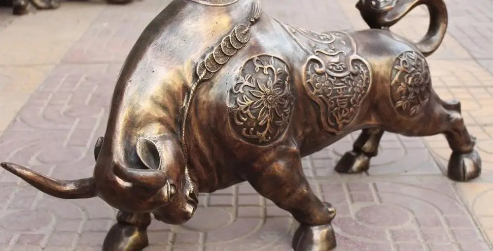 30 &quotкитайские бронзовые Богатые Деньги животное бык носорог Рог Oxen Ox Цветок
