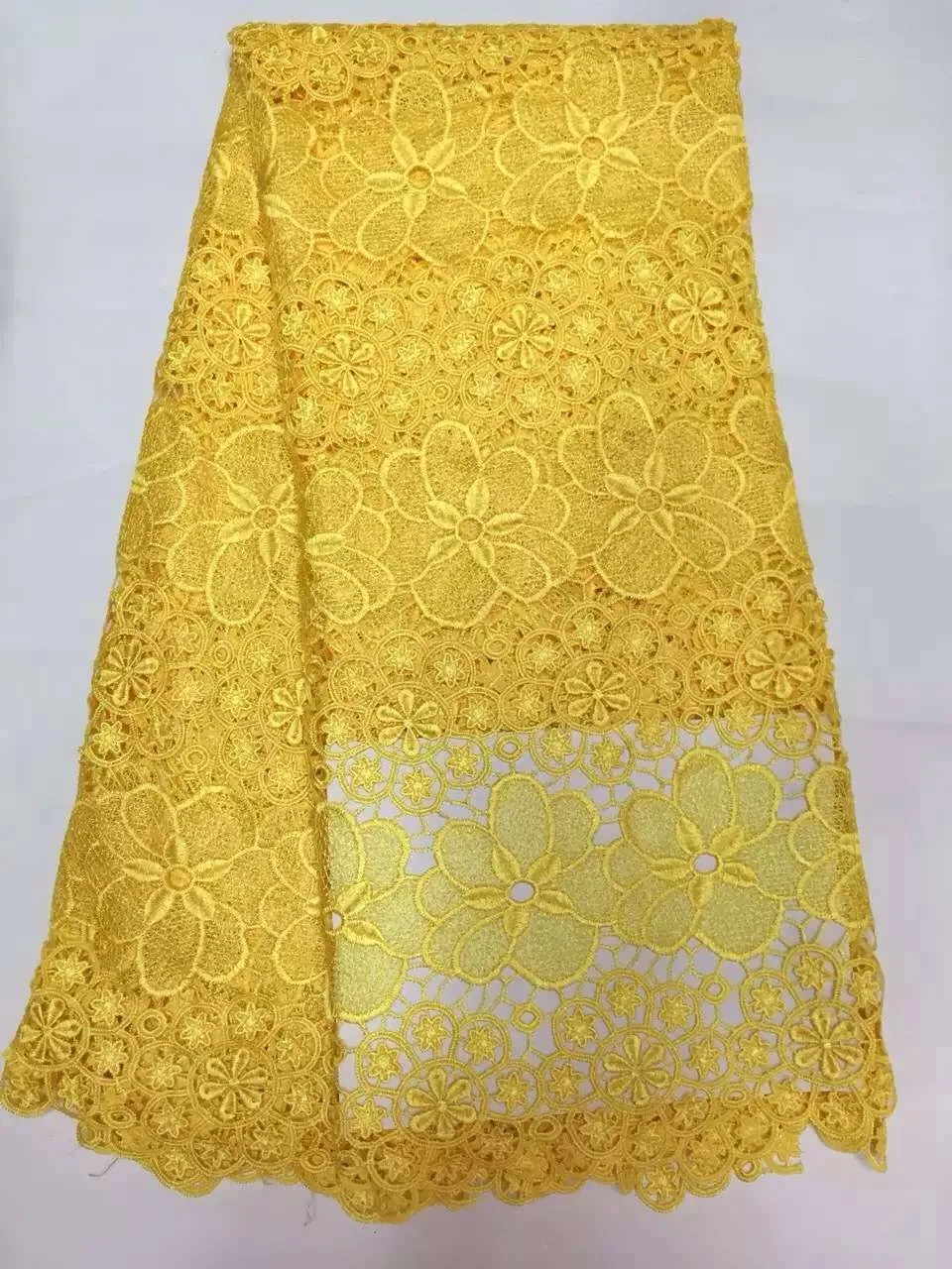 

Free shipping!Pure yellow colour high quality water soluble african cord lace guipure lace fabric for women nice dress KR649