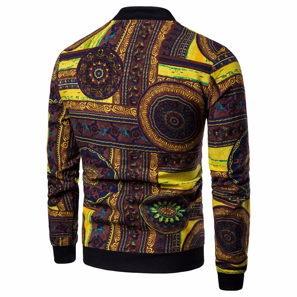 2019 spring Linen Casual Fashion Loose Bomber Jacket Men Overcoat Baseball Jackets Men's Streetwear Ethnic Style Printed | Мужская
