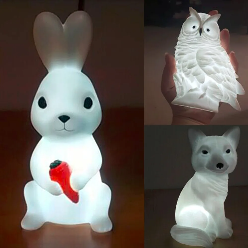 

LED Lovely Creative Night Lamp Rabbit Fox Owl Lights Silicone Dolls Nightlight Bedroom Table Lamp For Child,Baby,Girls