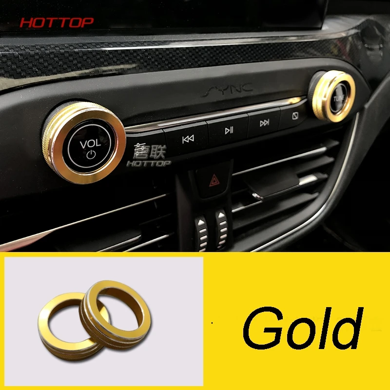 Sound Gold 2pcs Alum сплав автомобиля Стайлинг Звук управление кнопка переключения для Ford Focus центр громкости украшения кольцо отделка крышка - Название цвета: Sound Gold 2pcs