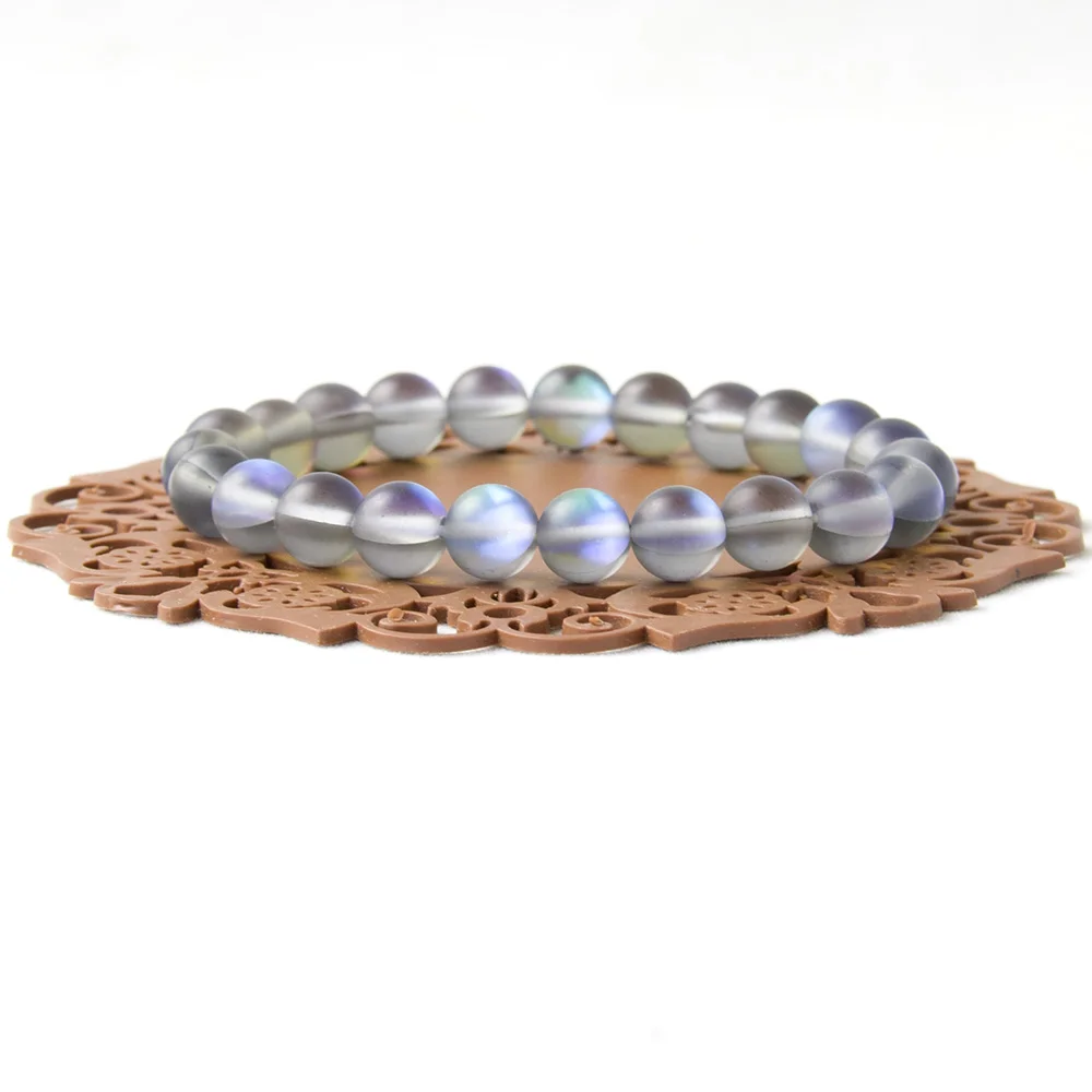 Блестящий свет 8 мм бисер флэш камень синий Лабрадорит женские модели браслетов